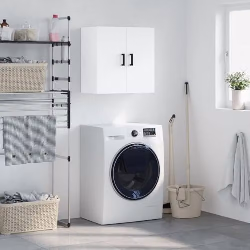 vidaXL Modern White Wall Mounted Cabinet with Hinged Doors and Internal Shelves W/D/H: 60 x 31 x 60 cm – 2
