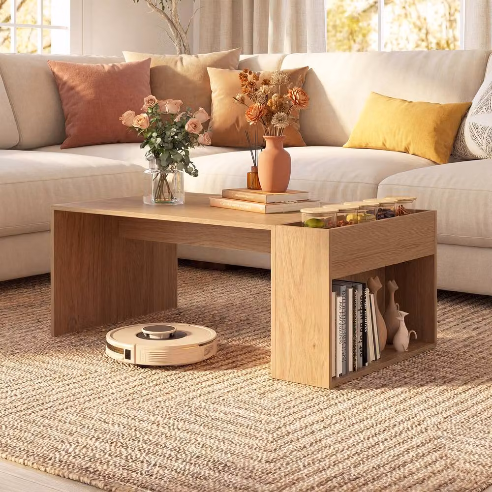 Gymax Double-Layer Rectangular Coffee Table in Brown Wood – 2