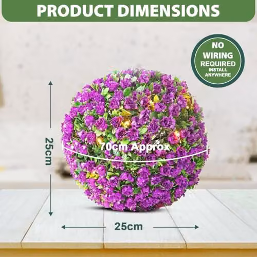 MantraRaj Solar Powered 20 LED Flower Topiary Ball Garden Decoration, Purple, Diameter: 28 cm – 4