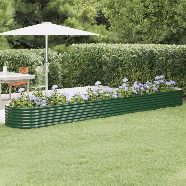 Berkfield Home Garden Raised Bed in Green Powder-coated Steel, W: 440 cm, D: 80 cm, H: 36 cm