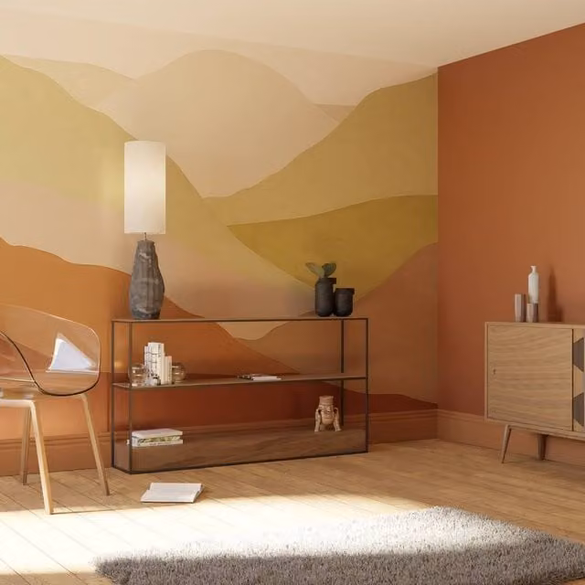 Superfresco Easy Beyond the Horizon Teracotta Print Abstract Wall Mural in Brown, W: 300 cm, H: 280 cm