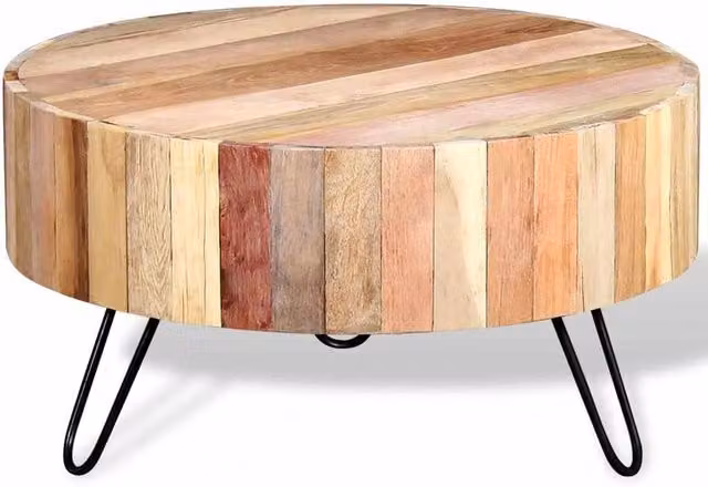 Berkfield Home Round Industrial Coffee Table in Beige Solid Reclaimed Wood