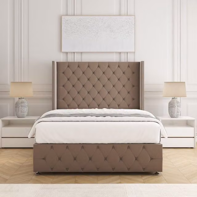BSSPOKE Mayfair Plush Velvet Divan Bed with 54 inch Headboard and Mattress in Bronze, Small Double, W/D/H: 120 x 200 cm
