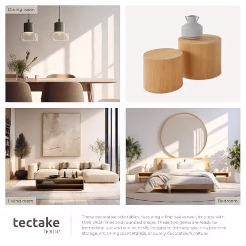 tectake Set of 2 Round Wooden Coffee Tables in Rustic Oak Look, Brown MDF – 6