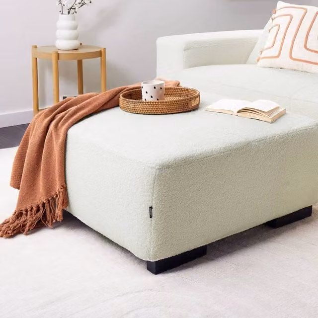 Wyld and Coco White Boucle Square Ottoman W/D/H: 80 x 80 x 80 cm