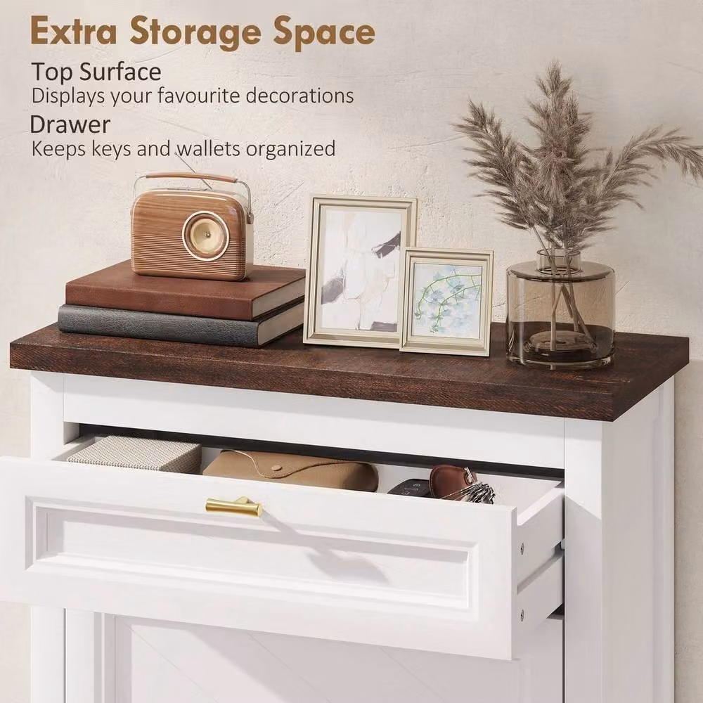 NESTLUNE White Shoe Cabinet with 2 Tilting Compartments and Internal Shelves, W: 100 cm, D: 15 cm – 3