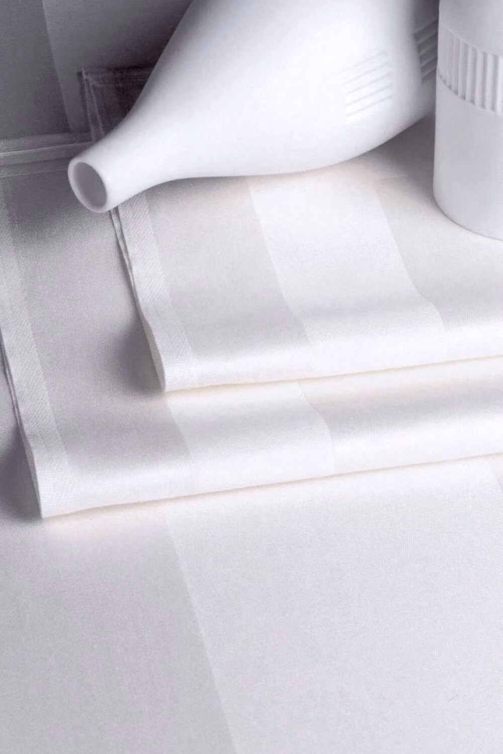 Vision White Striped Polyester Satin Tablecloth, W 160 cm x L 160 cm