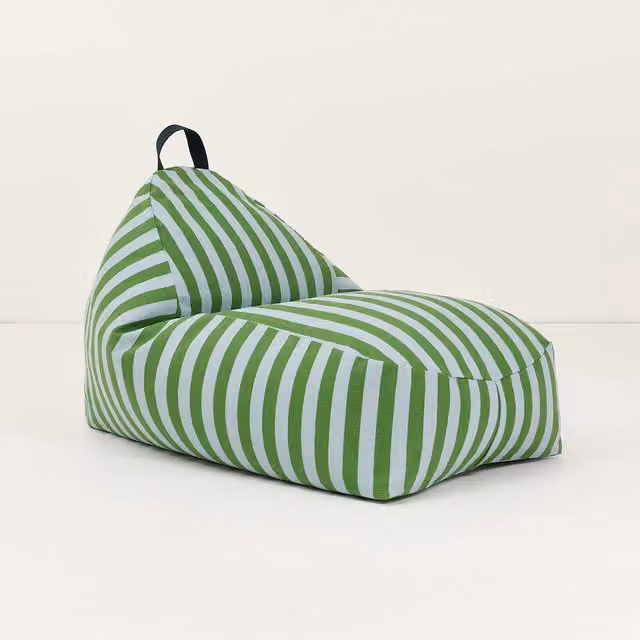 Nobodinoz Bliss Long Beanbag for Children, Green and Blue Stripes, W/D/H: 130 x 65 x 55 cm – 1