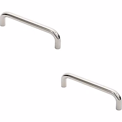 Loops 2 Pack Round D Bar Pull Handle in Bright Polished Silver Stainless Steel, W: 244 mm, D: 19 mm, Fixing Centres: 225 mm