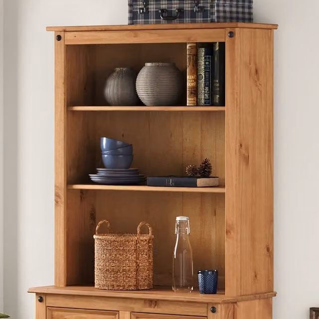 Mercers Furniture Corona Small Solid Wood Pine Dresser Top Sideboard Topper in Antique Wax Brown