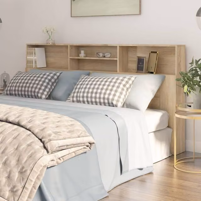Berkfield Home Sonoma Oak Headboard Cabinet in Brown, W: 200 cm, D: 19 cm, H: 103.5 cm – 1