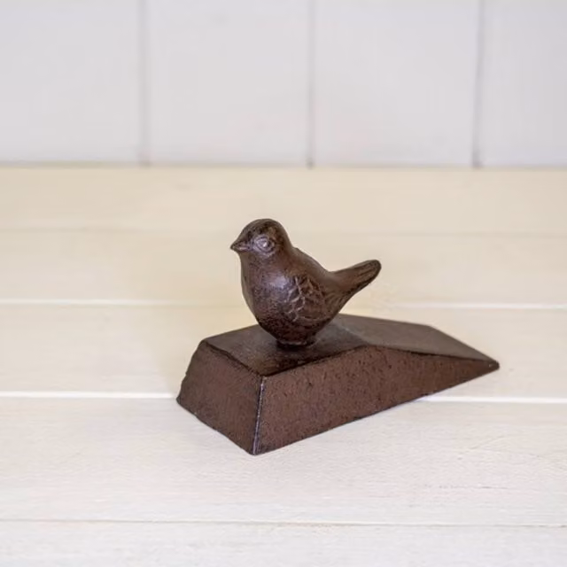 KDMD Cast Iron Door Wedge with Bird Decoration in Brown