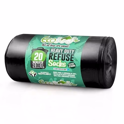 Ecobag Heavy Duty Black Refuse Sacks, 100L, W: 73.6 cm, H: 99.0 cm – 1