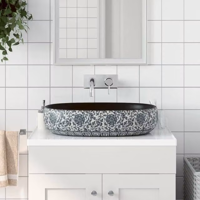 Berkfield Home Oval Ceramic Countertop Basin in Black and Blue, W: 59 cm, D: 40 cm, H: 14 cm
