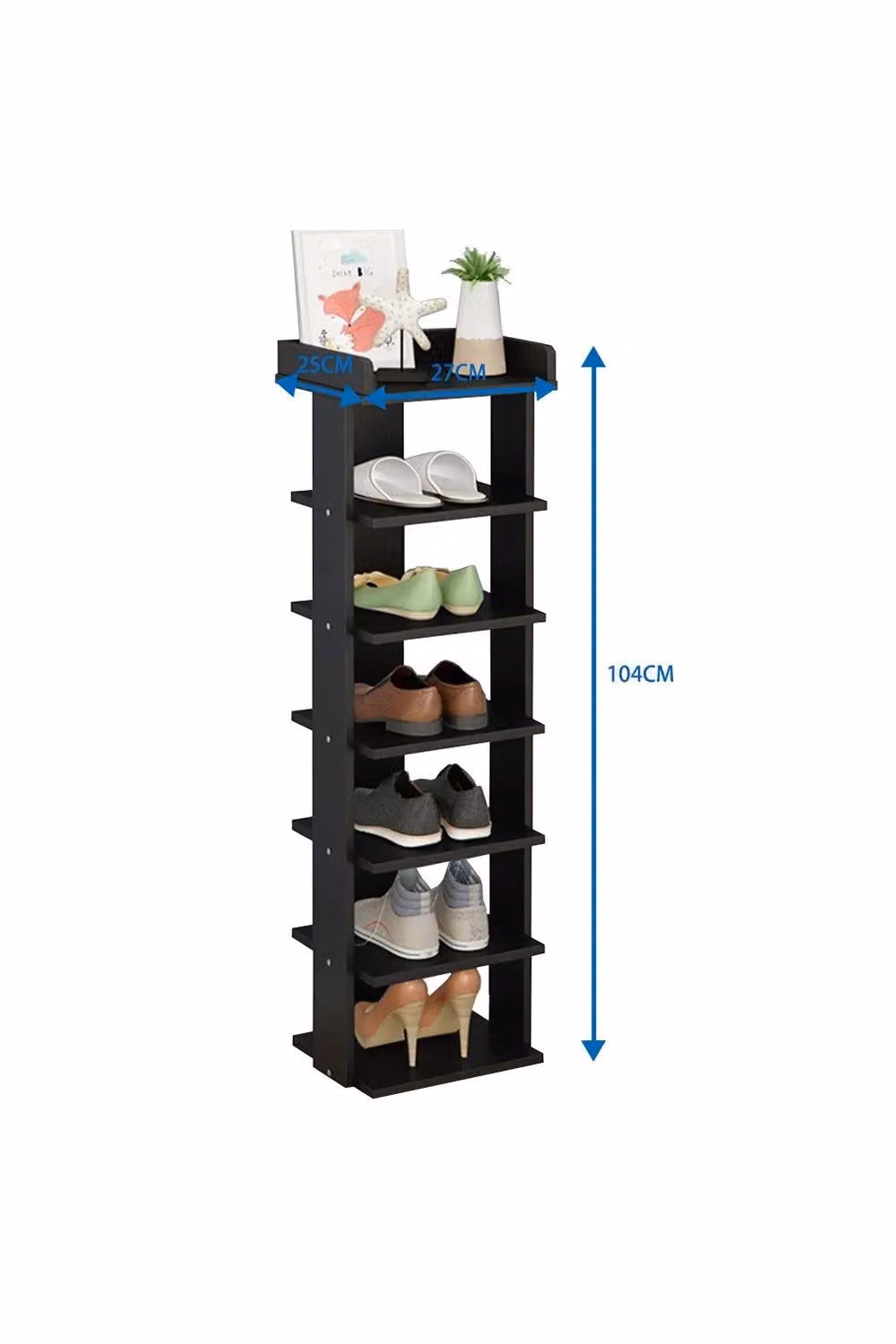 H&O Direct 7-Tier Wood Shoe Rack Organizer in Black – 2