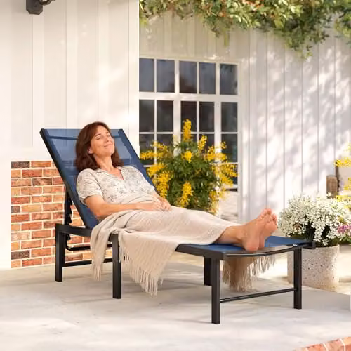 Outsunny Reclining Sun Lounger with Adjustable Headrest and Textilene Seat, Blue, W/D/H: 120 x 60 x 84 cm – 6