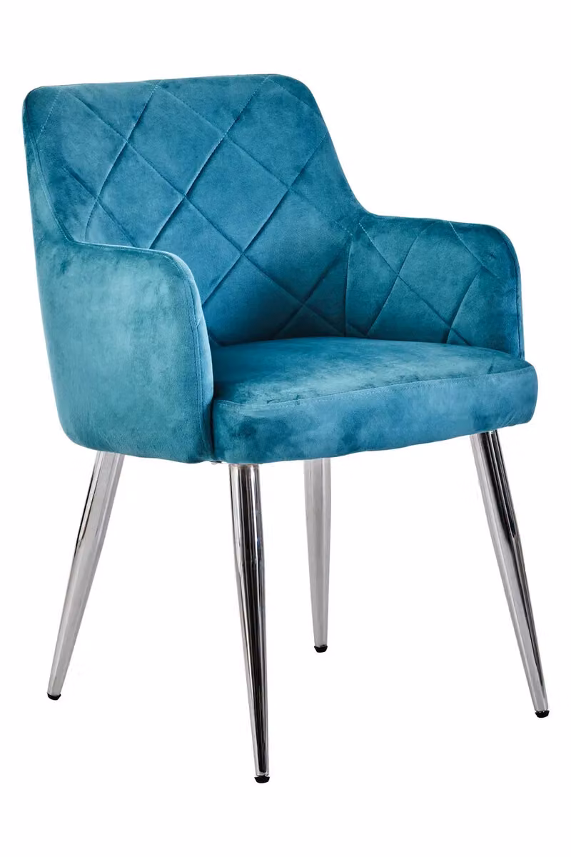 Orsina Tamzin Modern Velvet Dining Chair in Blue with Silver Metal Legs – 3