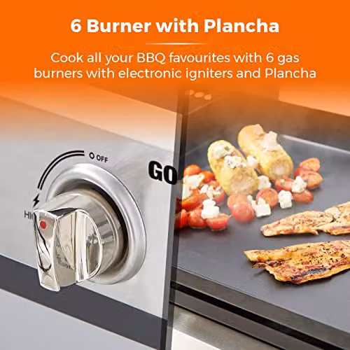Tower Goucho 6 Burner Gas BBQ and Plancha with Precision Heat Thermometer and Waterproof Cover, Black, T978544 – 3
