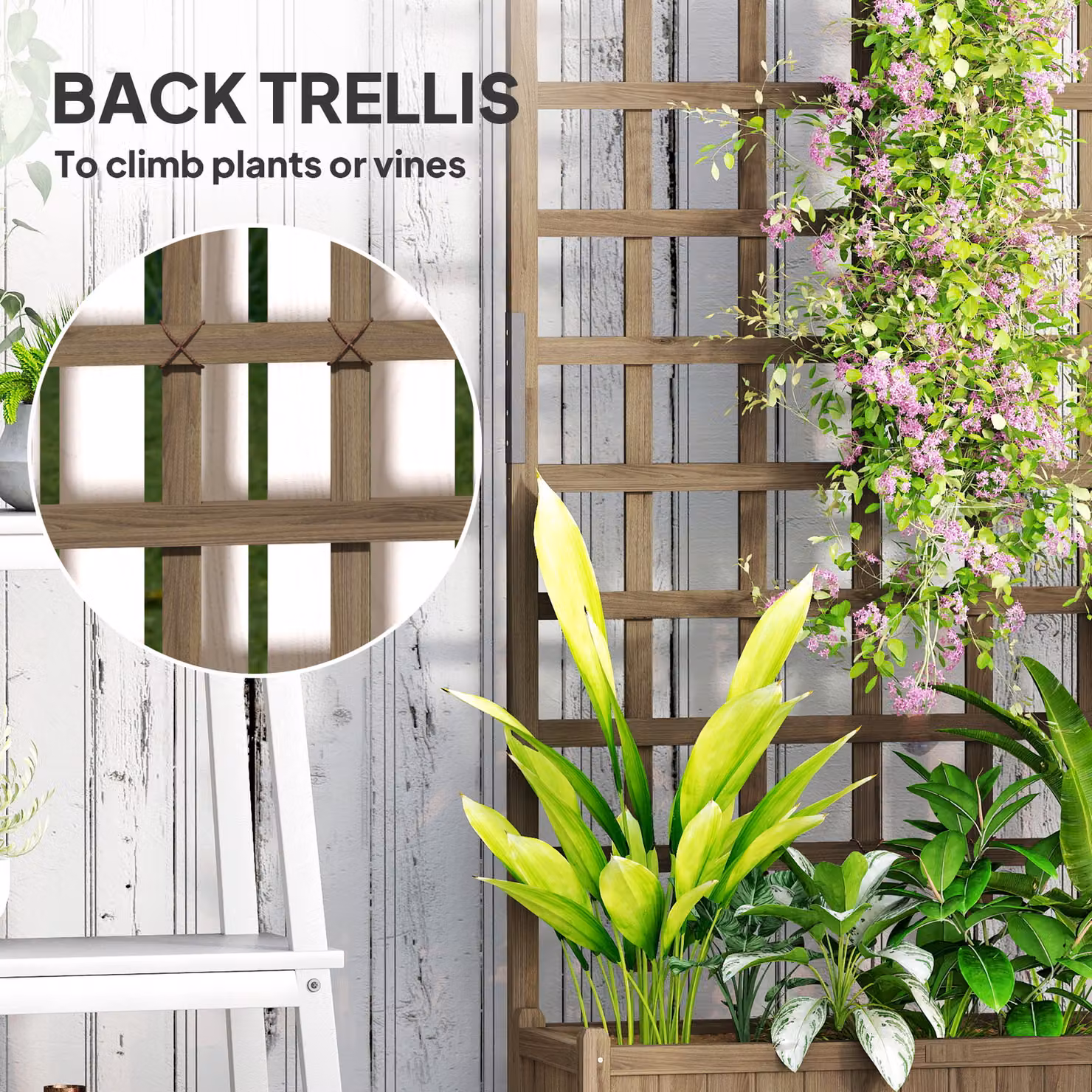 Outsunny Wooden Trellis Raised Garden Bed with Wheels and Bed Liner in Brown, W/D/H: 186.0 x 82.5 x 35.0 cm – 4