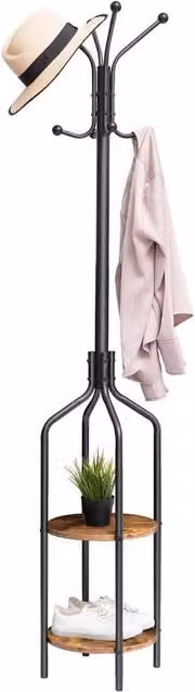 KORVIXA Scandinavian Hall Tree Coat Stand with Bench in Matt Black