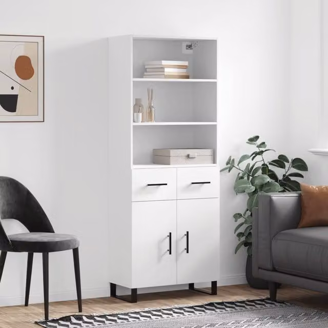 Berkfield Home Modern White Matt Highboard W/D/H: 69.5 x 34 x 180 cm – 1