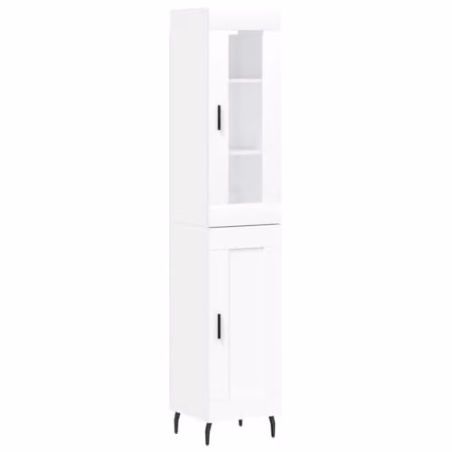 vidaXL Modern White Highboard with Glass Doors and Internal Shelves, W/D/H: 34.5 x 34 x 180 cm