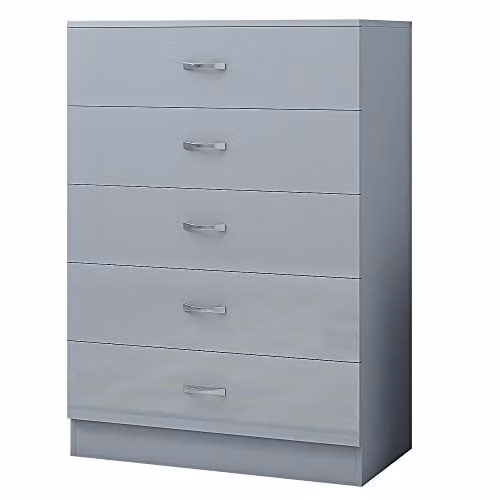 FWStyle Chilton Grey Gloss 5 Drawer Chest H 100 cm x W 70 cm x D 40 cm – 2