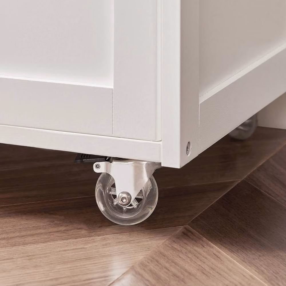 SoBuy Mobile Kitchen Trolley with Solid Wood Top in White – 3