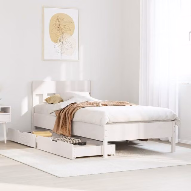 Berkfield Home Small Single Solid Wood Pine Bed Frame in White, W: 75 cm, L: 190 cm