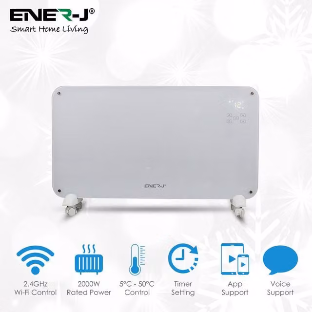 ENER-J Smart Wall Mounted Heater in White with Tempered Glass, 2000W, WiFi and App Control