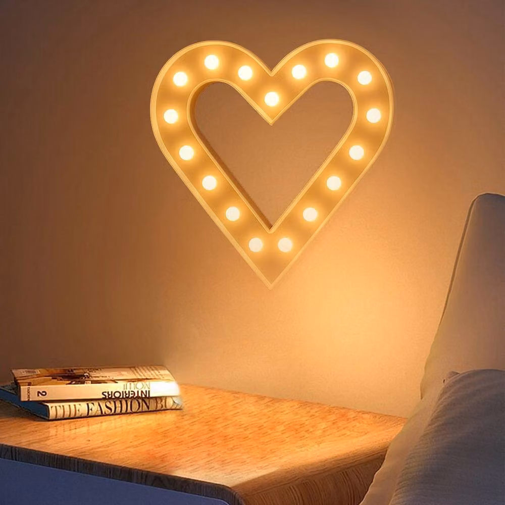Bright Zeal White Textured Heart Marquee Light with 18 LEDs and Timer, 32 cm – 4
