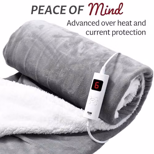 GlamHaus Heated Electric Fleece Throw Blanket in Grey, W/D/H: 160 x 130 cm – 2