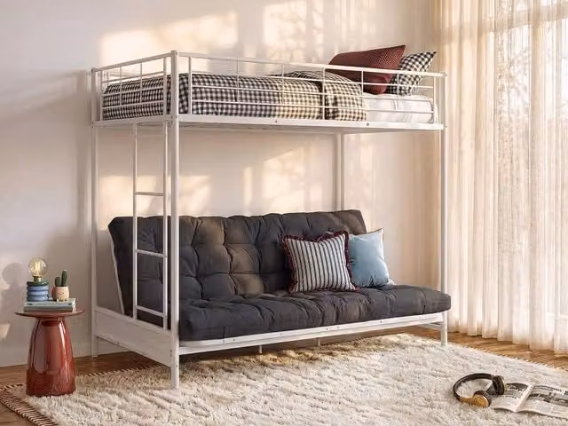 Vente-unique Modulo Single Loft Bed with Convertible Bench in White Metal – 1