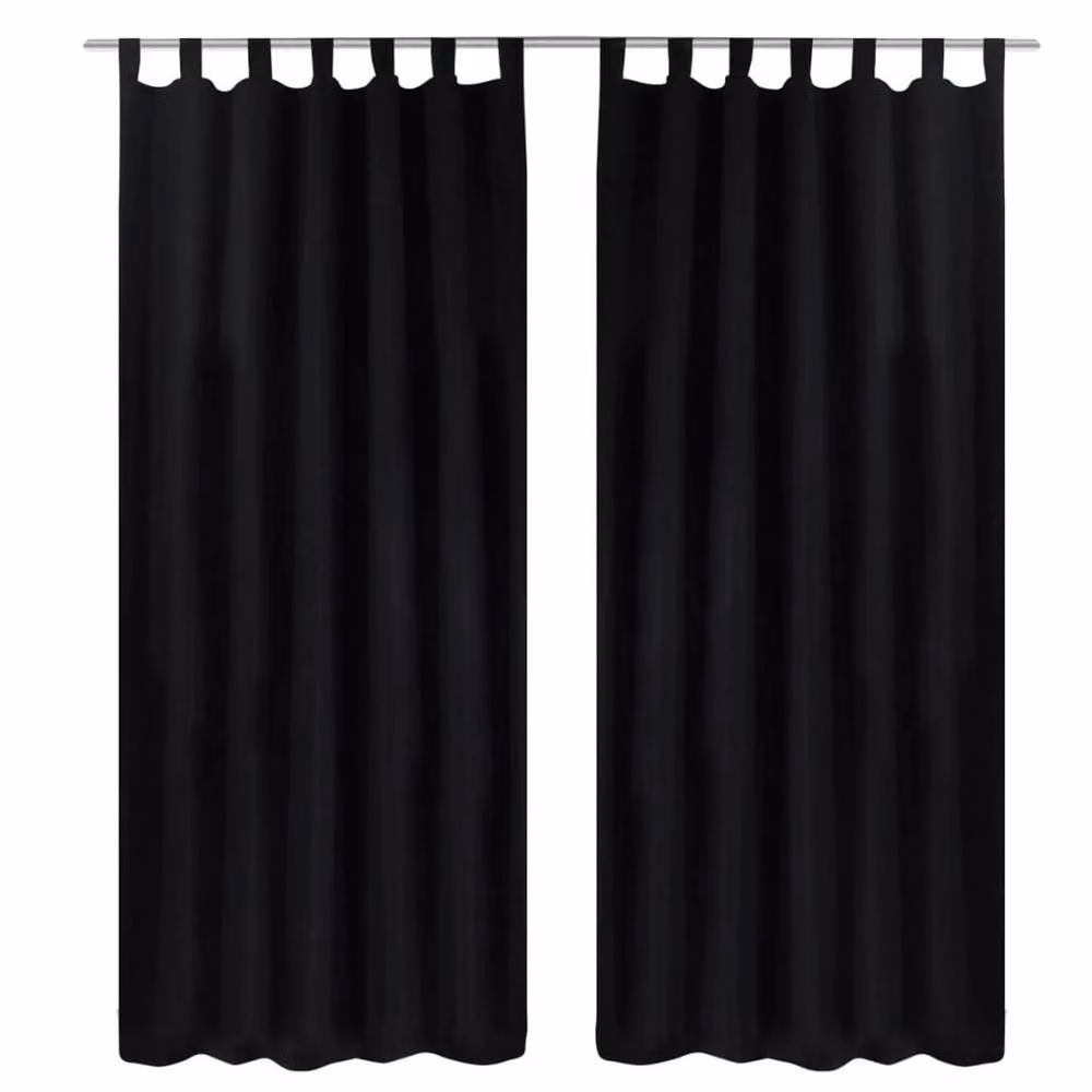 Berkfield Home Black Micro-Satin Curtain Set of 2 with Tabs, W: 140 cm, H: 225 cm – 2