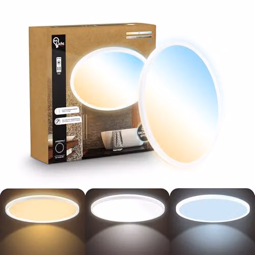 B.K.Licht White LED Slim Ceiling Panel with Remote Control, Dimmable CCT, 22W, 3000lm, IP44, W/D/H: 42 x 42 x 3 cm – 10