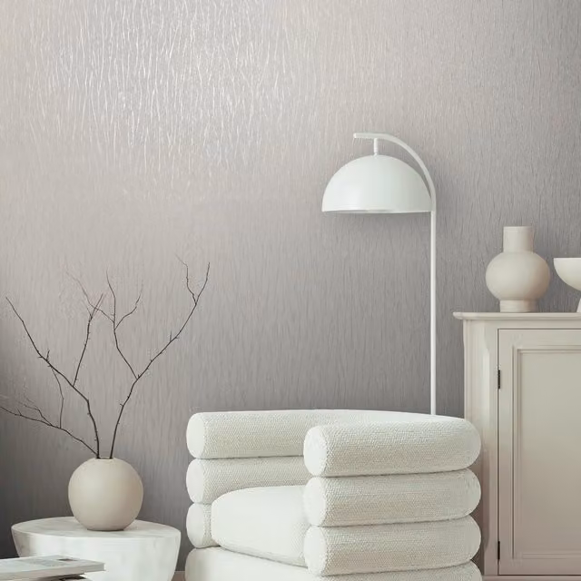 Galerie Industrial Effects Pearlescent Abstract Striped Wallpaper in White and Beige