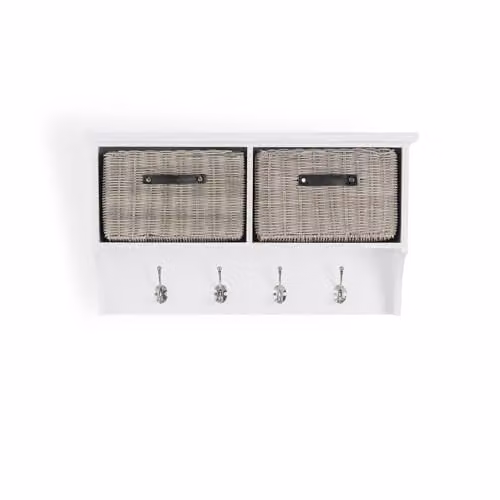 Statement Furniture Tetbury Wall Mounted Coat Rack with Hanging Shelf and Washable Baskets in White and Grey – 2