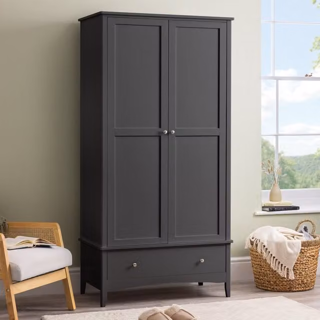 Christow Classic Bedroom Wardrobe with 2 Doors and 1 Drawer in Black and White, H 185 x W 94.5 x D 50 cm