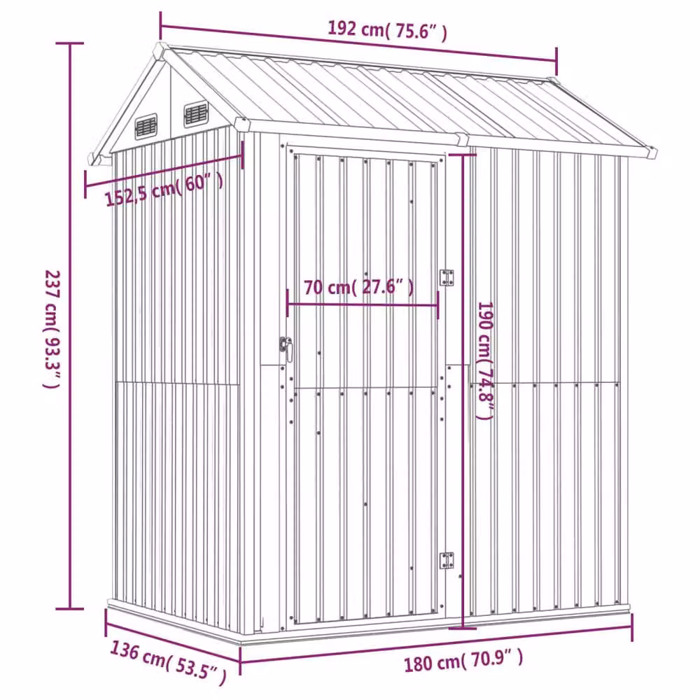 Berkfield Home Garden Shed in Anthracite Grey Galvanised Steel, W/D/H: 192 x 152.5 x 237 cm – 5