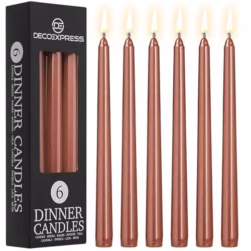 Deco Express Set of 6 Classic Dripless Tapered Metallic Copper Candles – 1