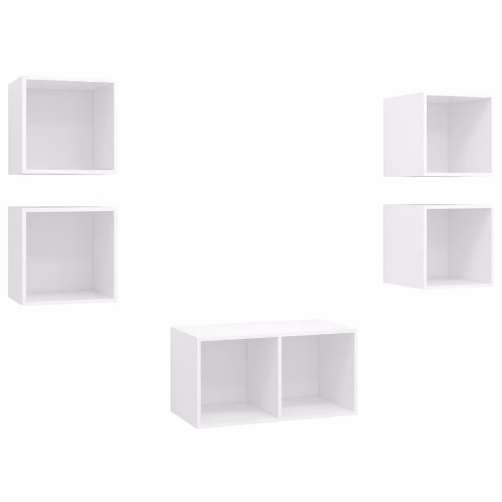 Berkfield Home 5 Piece White Minimalist Wall Mounted TV Cabinet Set with Open Shelving – 2