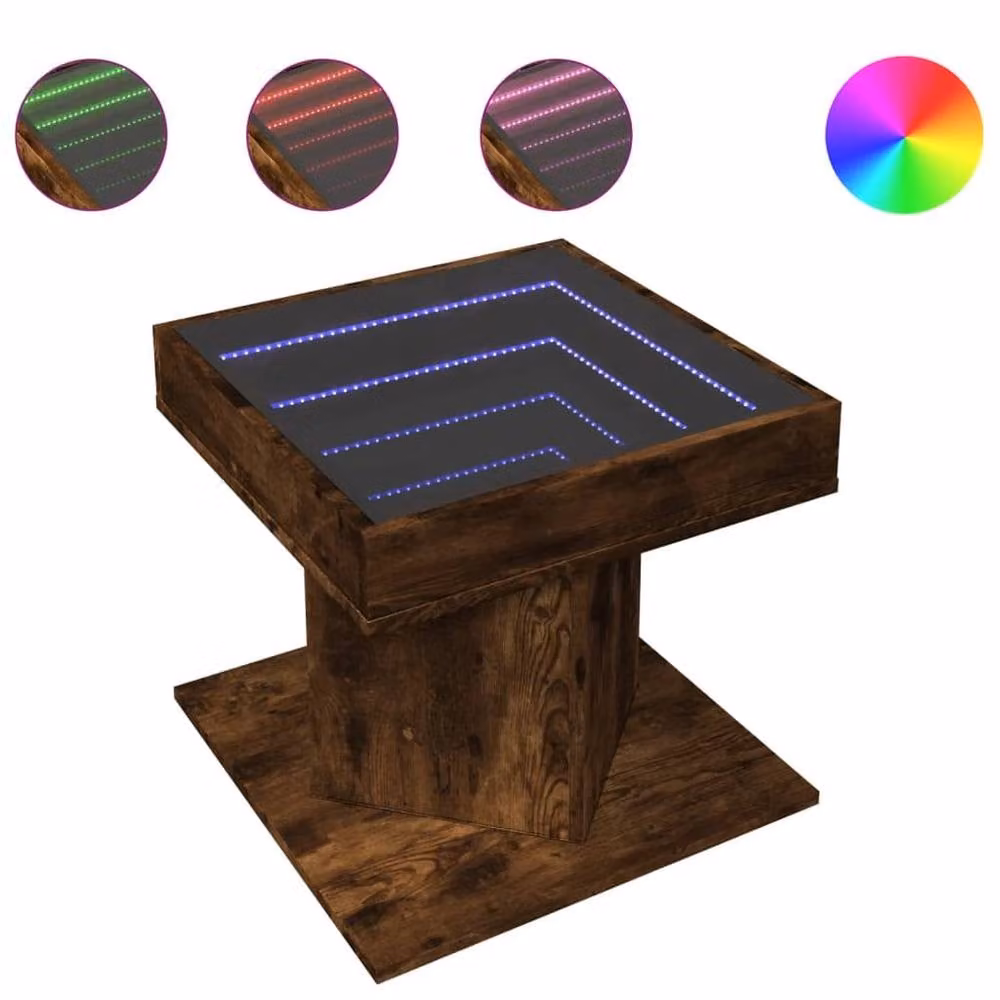 Berkfield Home Decorative LED Coffee Table in Smoked Oak and Brown, W/D/H: 50 x 50 x 45 cm – 1