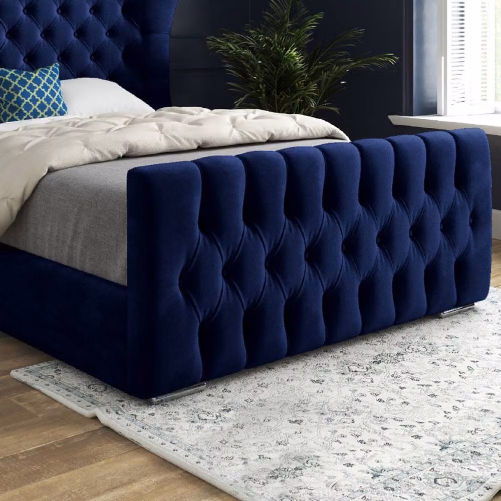 Casani Reydon Blue Velvet Upholstered Designer Bed Frame, Super King, W/D/H: 200 x 137 x 189 cm – 4