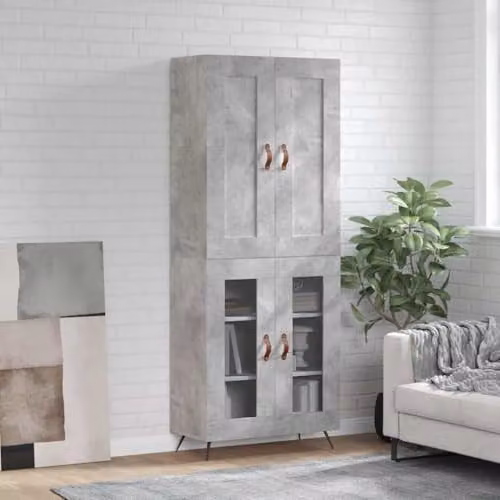 vidaXL Industrial Highboard in Grey with Glass Doors, W/D/H: 69.5 x 34 x 180 cm – 2