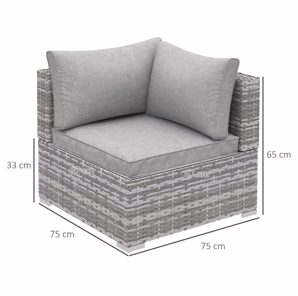 STILVORA Grey Rattan Corner Sofa Chair with Cushions and Galvanised Steel Frame – 2