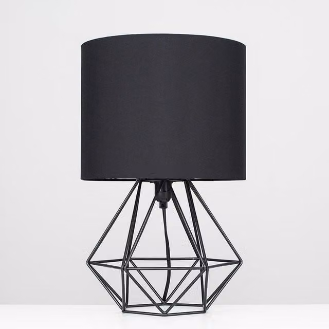 ValueLights Pair of Modern Black Metal Basket Cage Table Lamps with Black Fabric Shades – 1