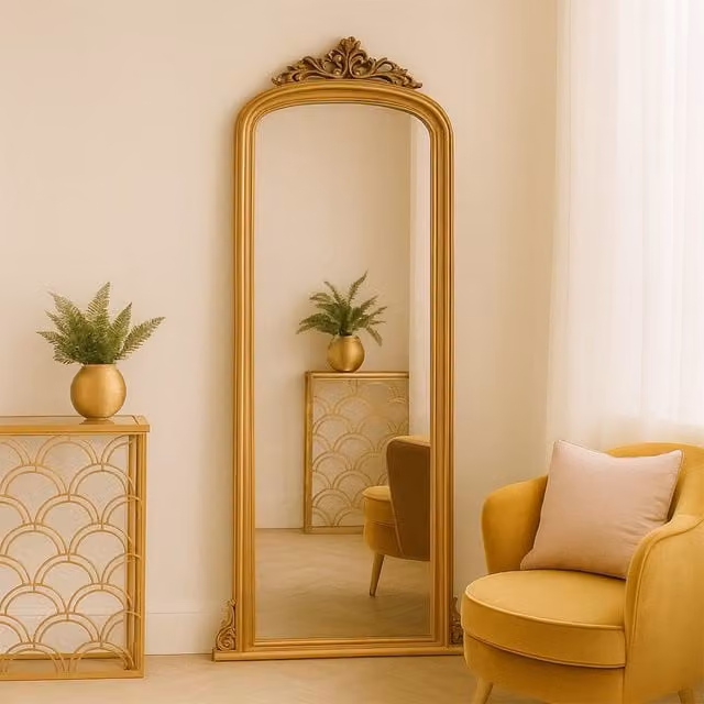 Melody Maison Tall Gold Ornate Vintage Wall or Leaner Mirror, W: 80 cm, H: 180 cm