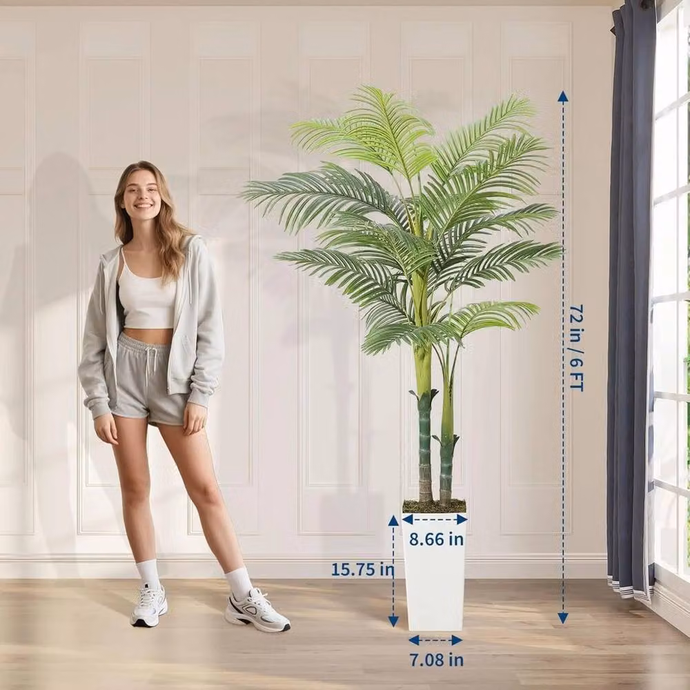 VOGREX Realistic Artificial Green Palm Tree with White Planter, Height: 180 cm – 2