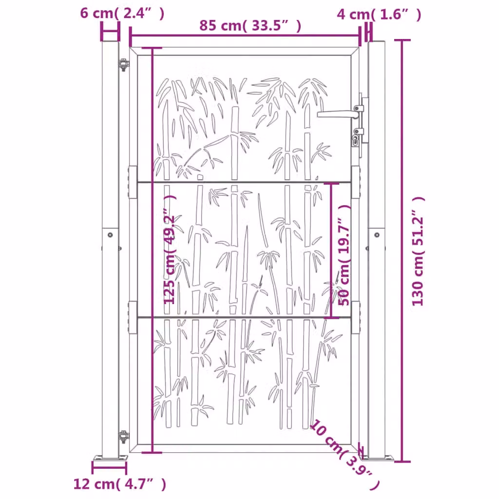 Berkfield Anthracite Steel Garden Gate with Bamboo Design, W: 105 cm, H: 130 cm – 5