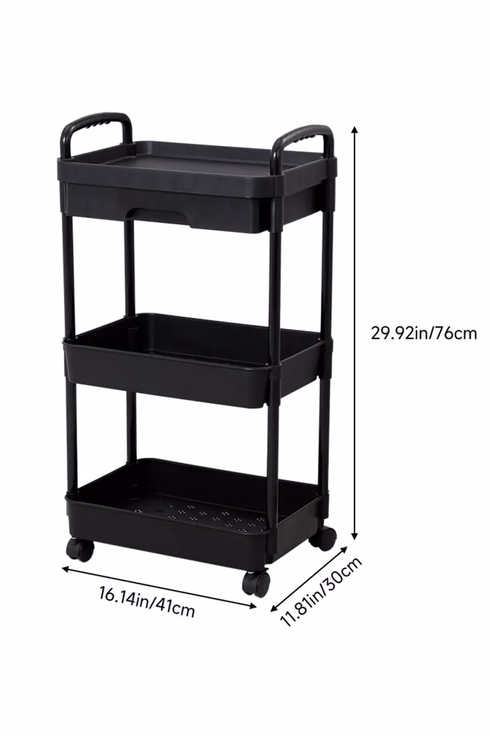 Living and Home 3-Tier Rolling Kitchen Trolley with Drawer and Lockable Wheels in Black – 4